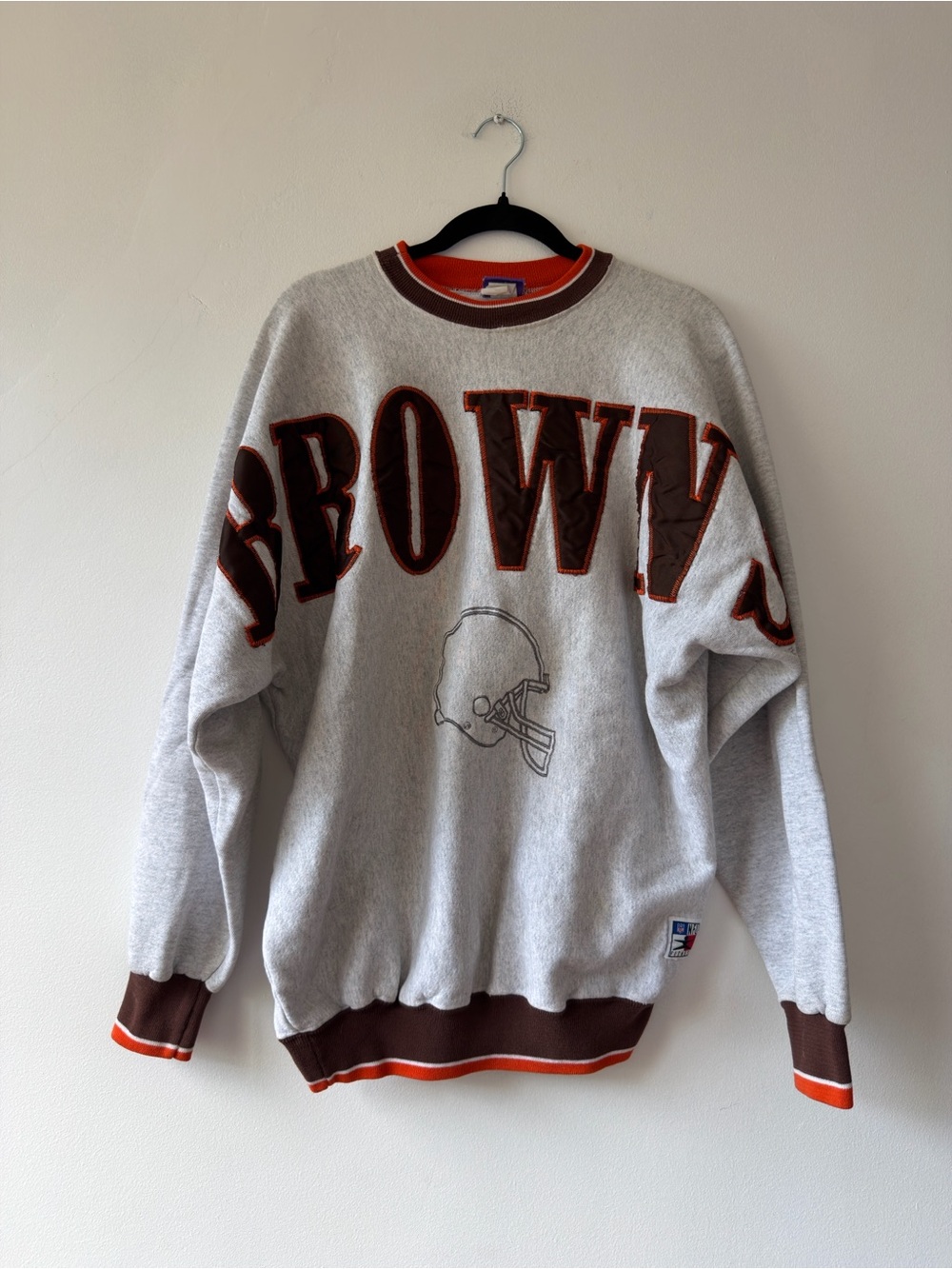 Vintage-Inspired Gray Crewneck Sweatshirt‎ with Brown Lettering Made in USA